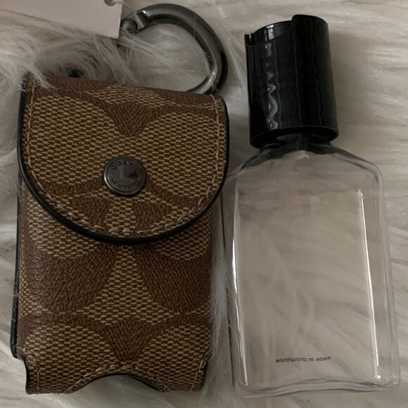 COACH Signature Hand Sanitizer Holder Key Ring in Khaki - Picture 3 of 3